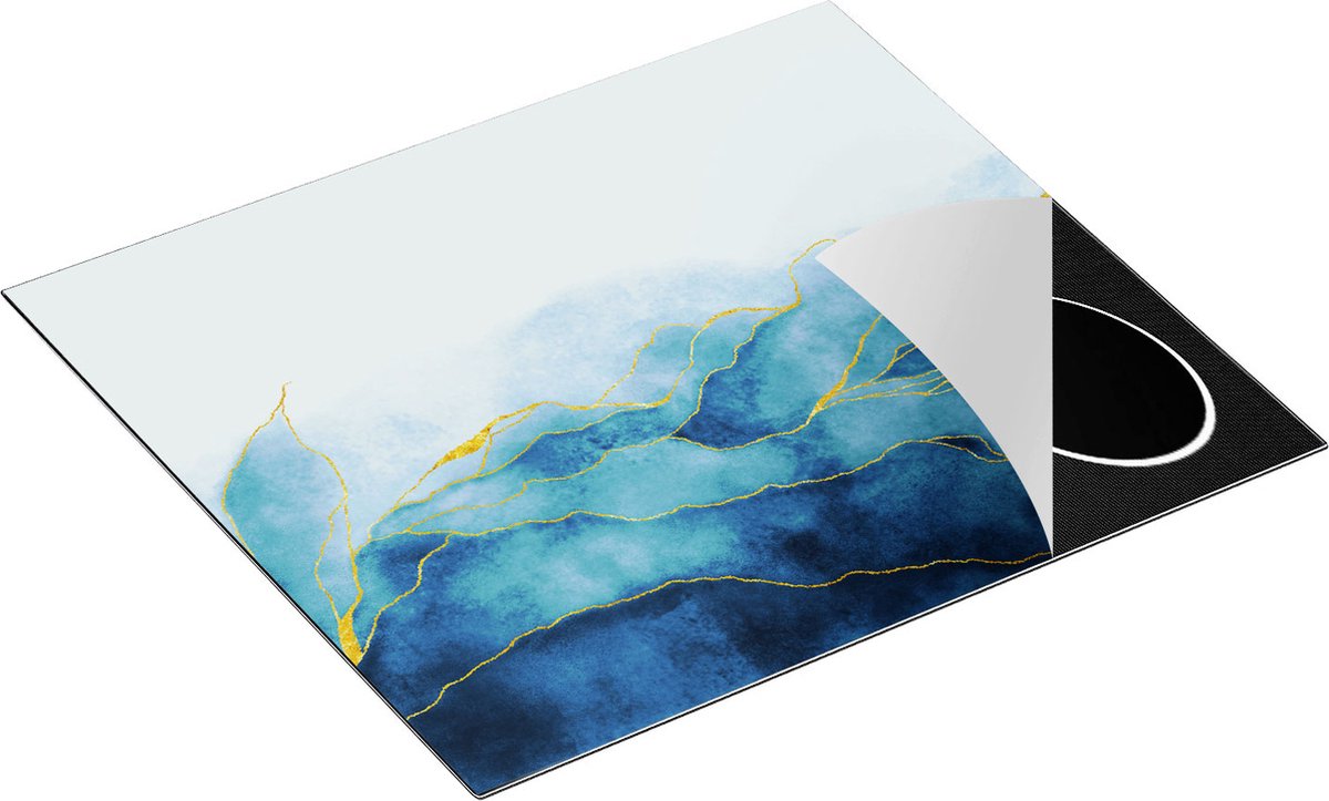 Chefcare Inductie Beschermer Abstracte Kunst - Blauw Wit Marmer - 60x50 cm - Afdekplaat Inductie - Kookplaat Beschermer - Inductie Mat