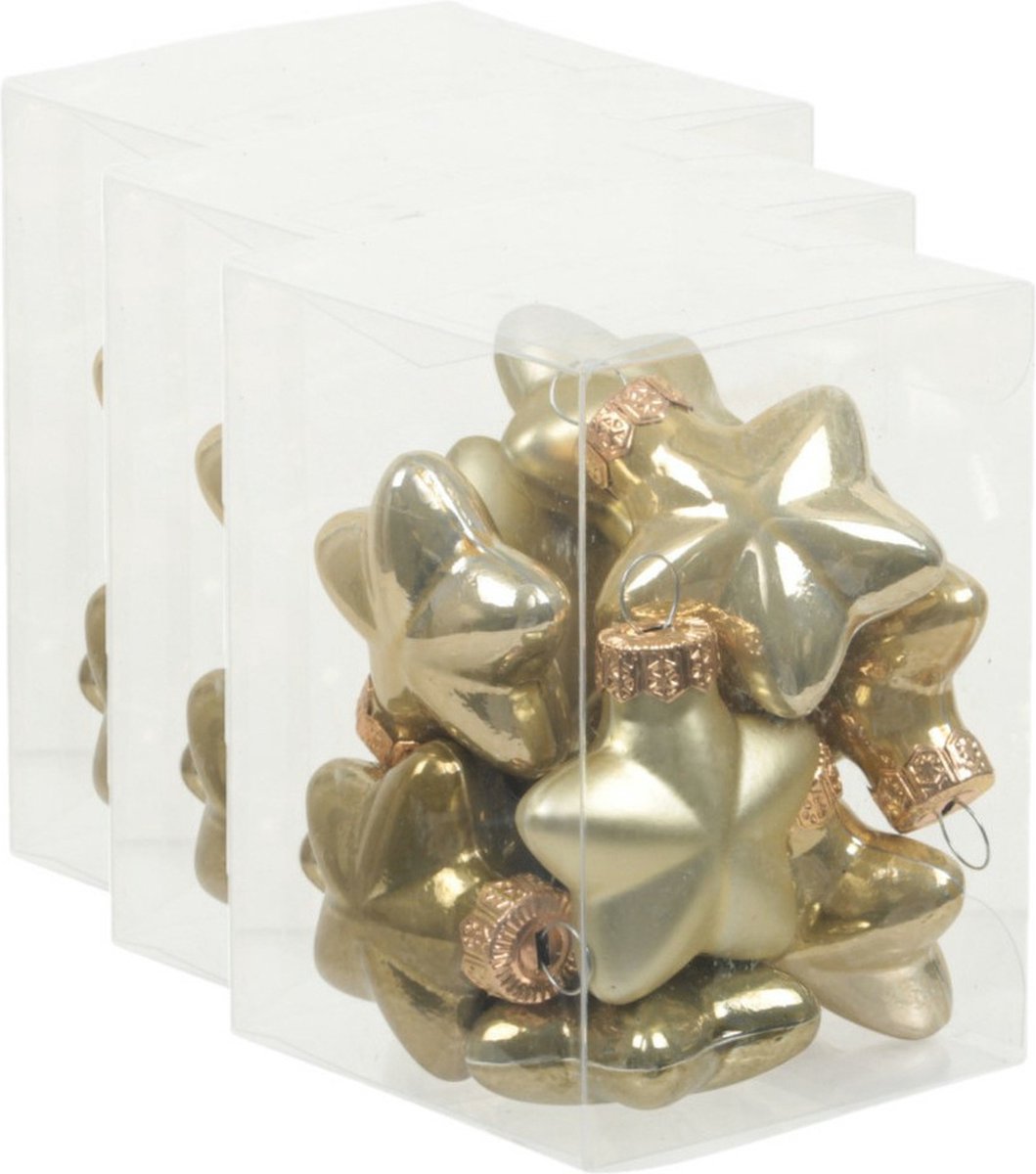 Othmar Decorations Kerstornamenten - sterren - 36x st - goud/groen - 4 cm - glas - kerstversiering Multi