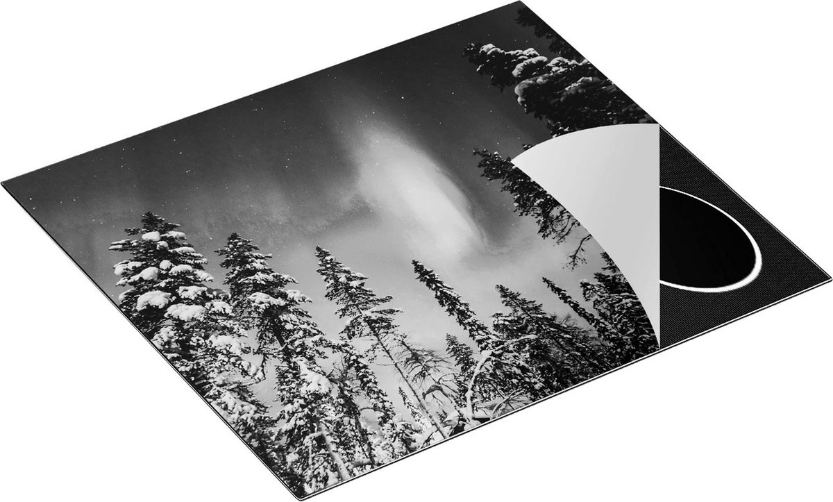 Chefcare Inductie Beschermer Noorderlicht in de Bossen van Noorwegen - Zwart Wit - 57,6x51,6 cm - Afdekplaat Inductie - Kookplaat Beschermer - Inductie Mat