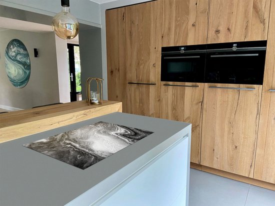 Chefcare Inductie Beschermer Abstracte Kunst Oceaan - Zwart Wit - 81,2x52 cm - Afdekplaat Inductie - Kookplaat Beschermer - Inductie Mat