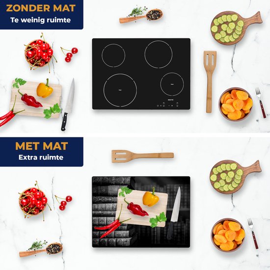Chefcare Inductie Beschermer Oude Historische Boeken - Retro - Zwart Wit - 71x52 cm - Afdekplaat Inductie - Kookplaat Beschermer - Inductie Mat
