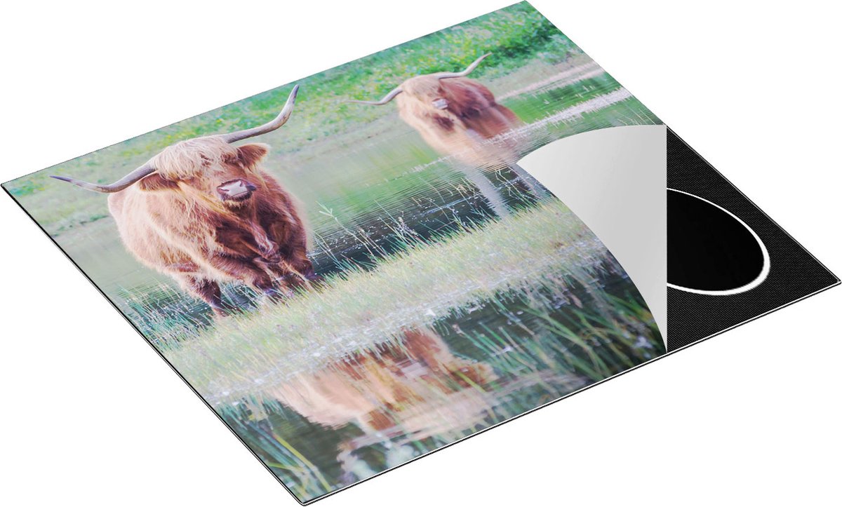Chefcare Inductie Beschermer Twee Schotse Hooglanders in het Moeras - 58,3x51,3 cm - Afdekplaat Inductie - Kookplaat Beschermer - Inductie Mat