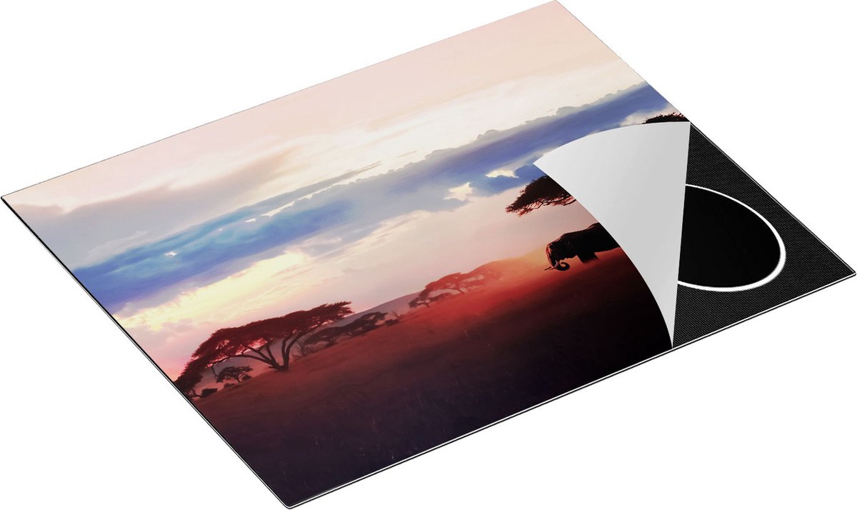 Chefcare Inductie Beschermer Olifant in de Savanne - 65x52 cm - Afdekplaat Inductie - Kookplaat Beschermer - Inductie Mat