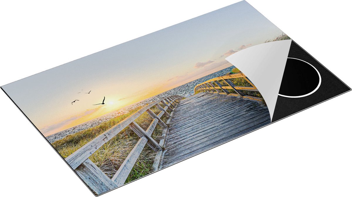 Chefcare Inductie Beschermer Voetpad met Zee en Vogels - 85x55 cm - Afdekplaat Inductie - Kookplaat Beschermer - Inductie Mat