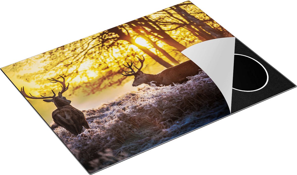 Chefcare Inductie Beschermer Twee Herten tijdens de Zonsondergang - 77x59 cm - Afdekplaat Inductie - Kookplaat Beschermer - Inductie Mat