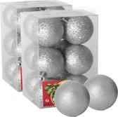 24x stuks kerstballen zilver glitters kunststof diameter 6 cm - Kerstboom versiering