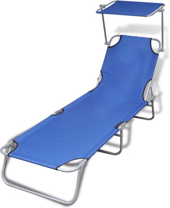 Chaise longue pliable avec toit ouvrant réglable bleu 189 x 58 x 27 cm |  bol.com