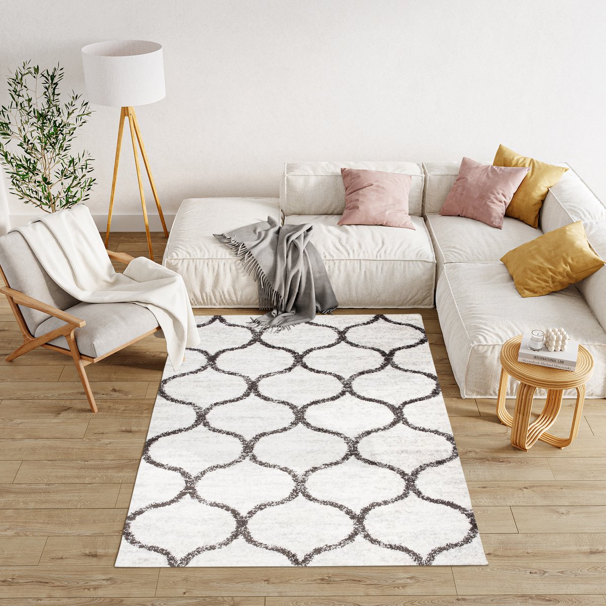 Tapiso Modena Vloerkleed Hoogpolig Fluffy Shaggy Trellis Tapijt Antraciet Licht