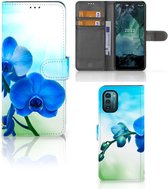 Telefoonhoesje Nokia G11 | G21 Wallet Book Case met foto Orchidee Blauw Valentijn Cadeautje Vrouw