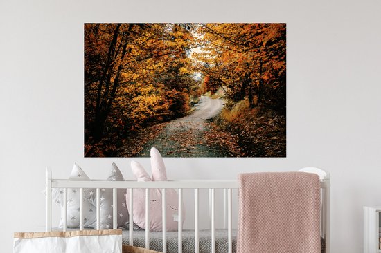Stickers muraux - Forêt d'automne - Chemin - Feuilles - Rural - 90x60 cm - Feuille adhésive