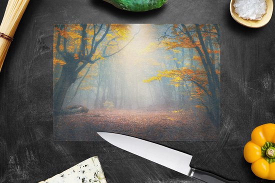 Planche à découper en Verres - 28x20 - Forêt - Brouillard - Automne - Planches à découper en Glas