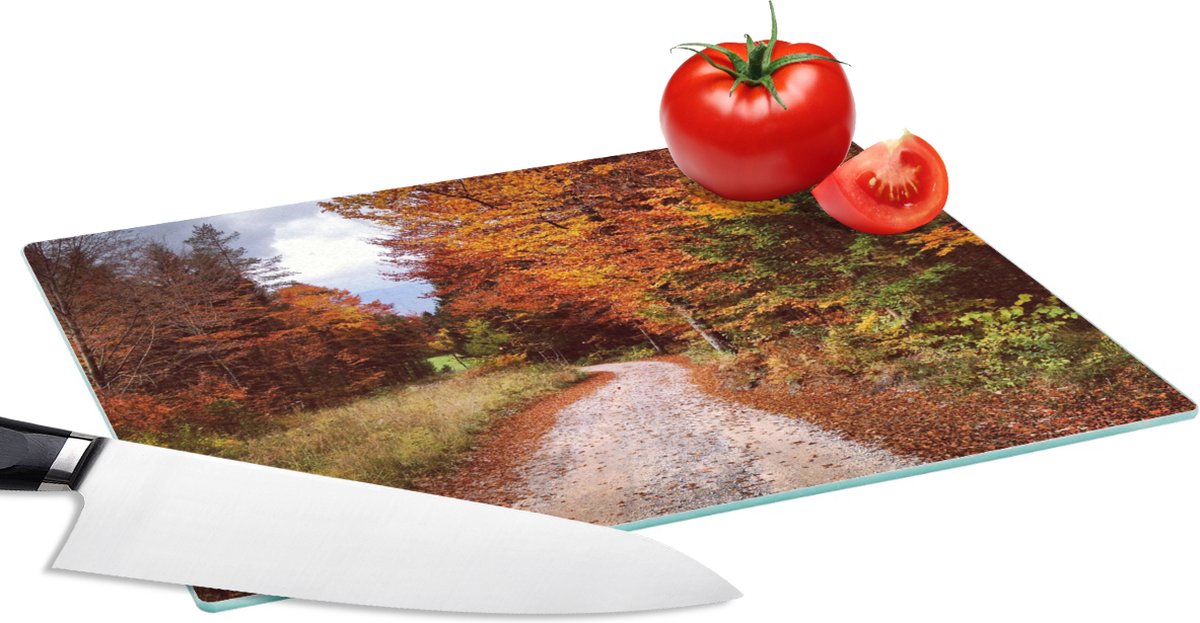 Glazen Snijplank - 28x20 - Herfst - Herfstbladeren - Pad - Bos - Snijplanken Glas