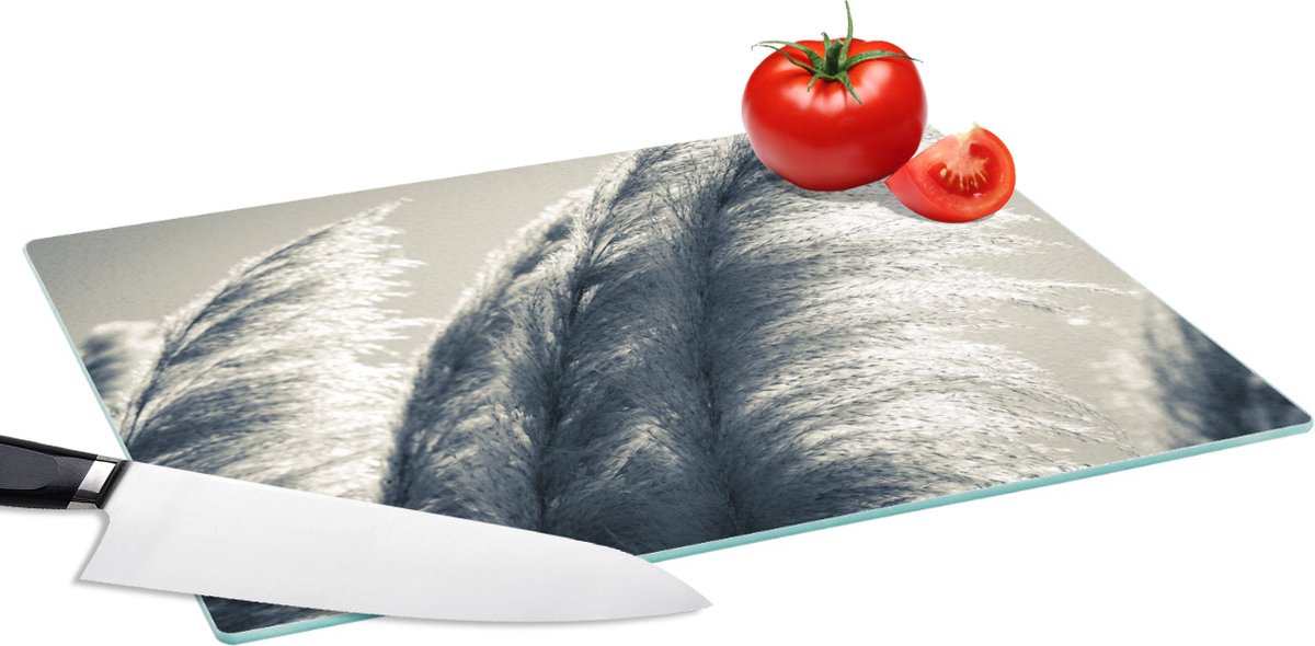 Glazen Snijplank - 39x28 - Pampasgras - Zwart - Wit - Natuur - Snijplanken Glas