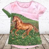 Roze meisjes shirt met bruin paard -s&C-110/116-t-shirts meisjes