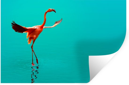 Muurstickers - Sticker Folie - Flamingo in de blauwe zee - 120x80 cm - Plakfolie - Muurstickers Kinderkamer - Zelfklevend Behang - Zelfklevend behangpapier - Stickerfolie
