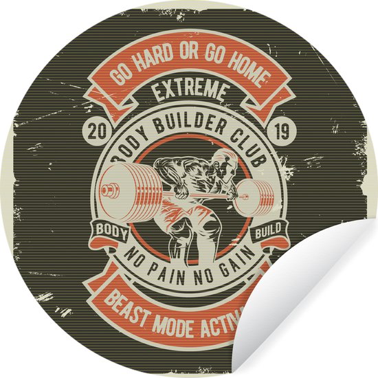 WallCircle - Stickers muraux - Cercle de papier peint - Mancave - Poids - Sport - Vintage - ⌀ 120 cm - Cercle mural - Autocollant - Sticker papier peint rond XXL