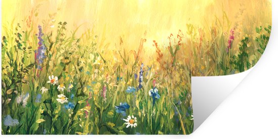 Muurstickers - Sticker Folie - Bloemen - Waterverf - Zon - 160x80 cm - Plakfolie - Muurstickers Kinderkamer - Zelfklevend Behang - Zelfklevend behangpapier - Stickerfolie