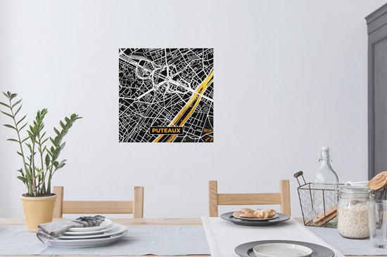 Muurstickers - Sticker Folie - Plattegrond – Puteaux – Stadskaart – Kaart – Frankrijk - 80x80 cm - Plakfolie - Muurstickers Kinderkamer - Zelfklevend Behang - Zelfklevend behangpapier - Stickerfolie