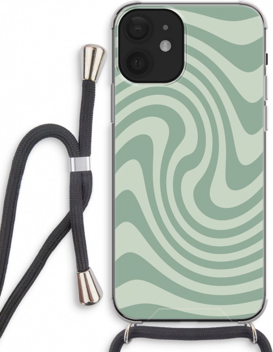 Case Company® - iPhone 12 hoesje met Koord - Swirl Groen - Telefoonhoesje met Zwart Koord - Extra Bescherming aan alle Kanten en Over de Schermrand