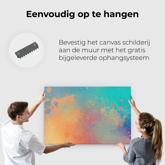 Artaza - Peinture sur Toile - Art Abstrait - Acryl avec Blauw et Oranje - 120x80 - Groot - Photo sur Toile - Impression sur Toile