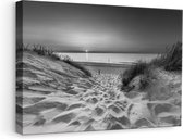 Artaza Canvas Schilderij Strand en Zee met Zonsondergang - Zwart Wit - 60x40 - Foto Op Canvas - Canvas Print