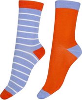 Pretty Polly Sokken - Bamboe - Milieu Vriendelijke - Cornflower Stripe - Damessokken - One Size - Oranje/Blauw - 2 Paar - Voordeelverpakking