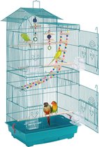 FURNIBELLA - Vogelkooi met vogelspeelgoed, kooispeelgoed, kooi voor parkieten, valkparkieten en vinken (blauw)