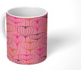 Mok - Koffiemok - Patronen - Hartjes - Roze - Mokken - 350 ML - Beker - Koffiemokken - Theemok