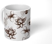 Mok - Koffiemok - Vintage - Bloemen - Zwart - Wit - Design - Mokken - 350 ML - Beker - Koffiemokken - Theemok