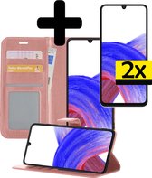 Samsung A33 Hoesje Book Case Met 2x Screenprotector - Samsung Galaxy A33 Case Wallet Hoesje Met 2x Screenprotector - rose Goud