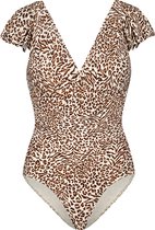 Leopard Love v-neck badpak Dierenprint, Bruin, Wit maat 38D (75D)