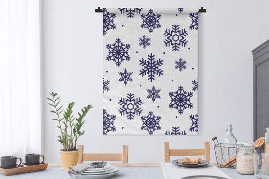 Wandkleed - Wanddoek - Sneeuwvlok - Winter - Patroon - 90x120 cm - Wandtapijt