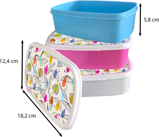 Lunch box Wit - Lunch box - Boîte à pain - Pastel - Parapluie - Motifs - 18x12x6 cm - Adultes