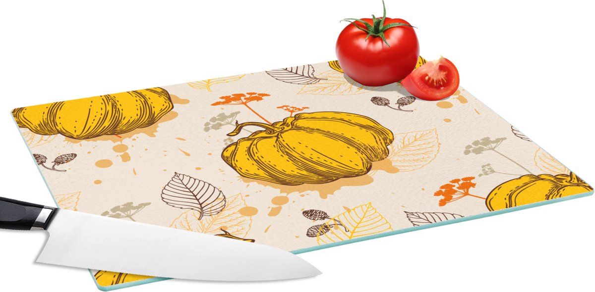 Glazen Snijplank - 39x28 - Pompoen - Herfst - Patronen - Snijplanken Glas