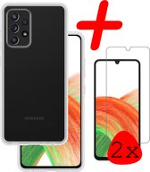 Hoes Geschikt voor Samsung A33 Hoesje Siliconen Back Cover Case Met 2x Screenprotector - Hoesje Geschikt voor Samsung Galaxy A33 Hoes Cover Hoesje - Transparant.