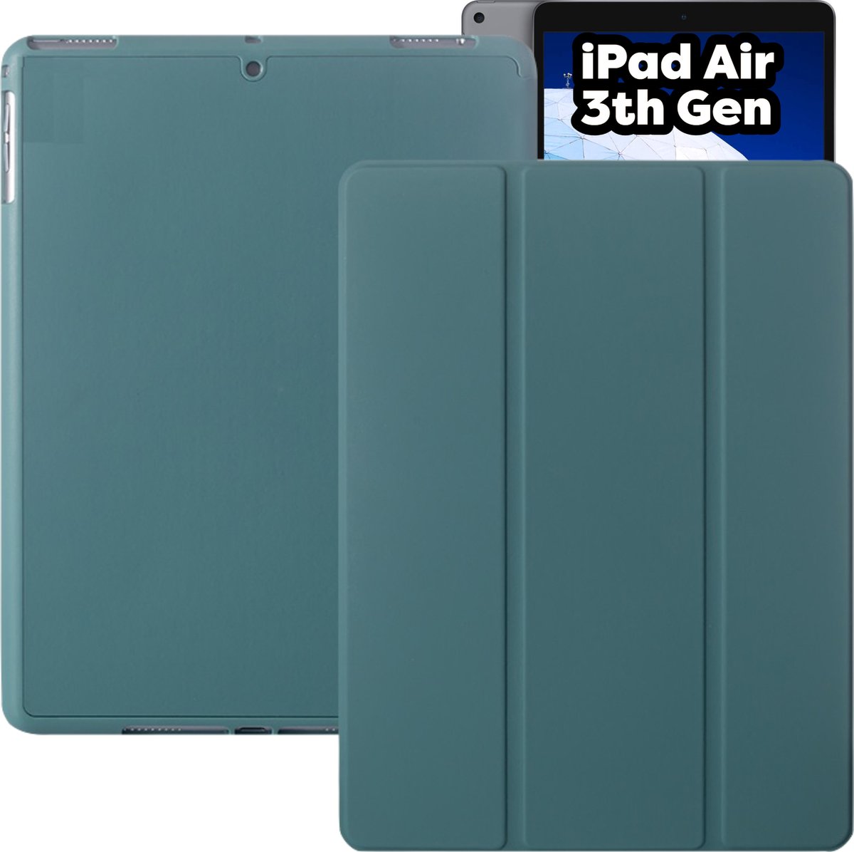iPad Air 3 (2019) 10.5 Hoes - iPad Air 2019 (3e generatie) Case - Donker Groen - Smart Folio iPad Air Cover met Apple Pencil Opbergvak - Hoesje voor Apple iPad Air 3e Generatie (2019) 10.5 inch