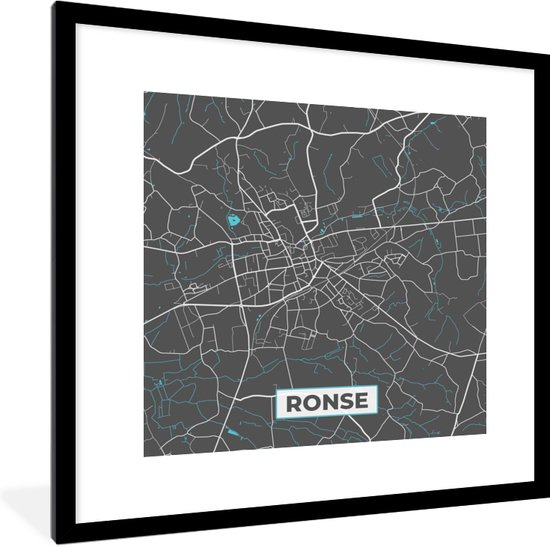 Fotolijst incl Poster België Ronse Stadskaart Kaart Blauw Plattegrond bol com