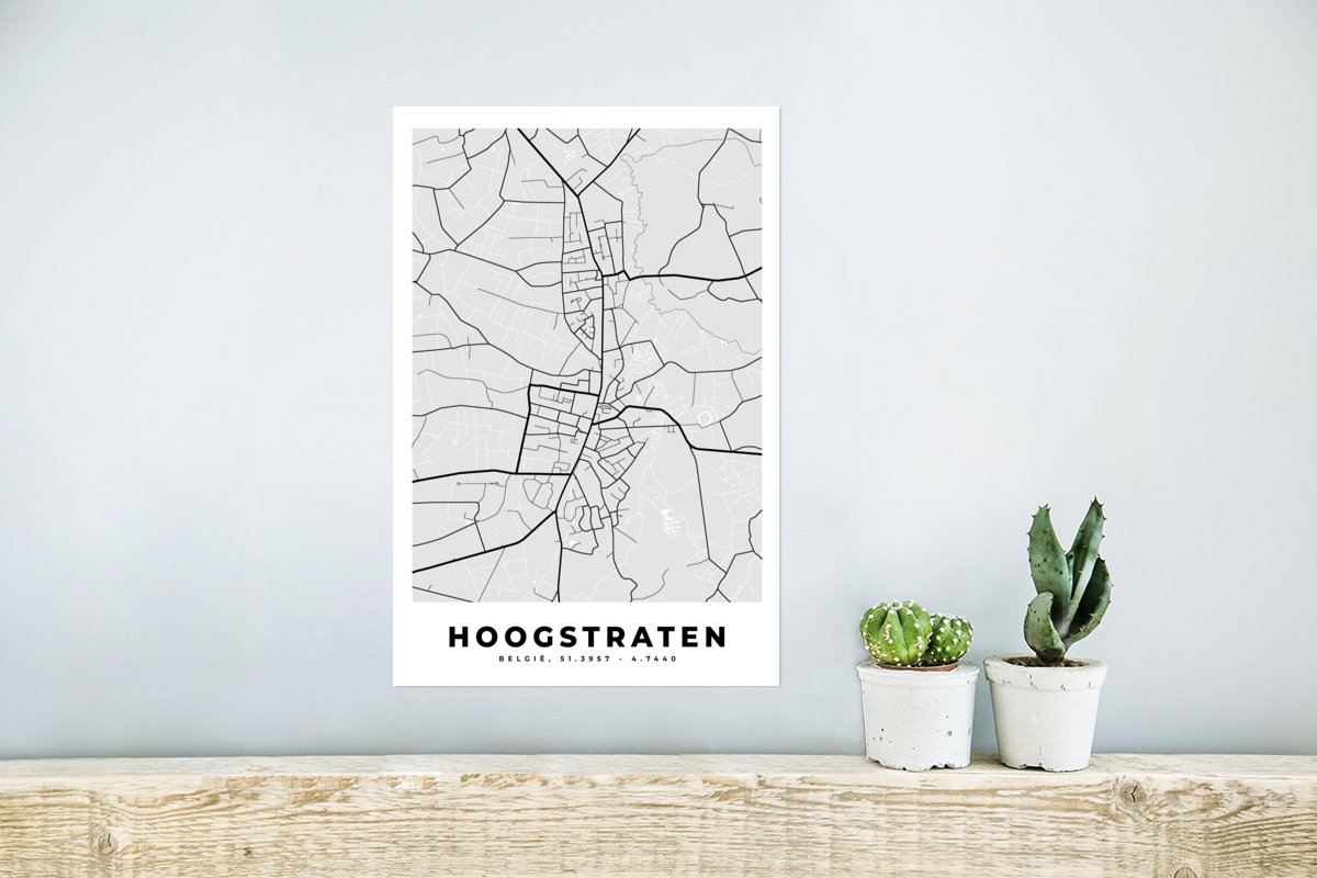 Poster Stadskaart Plattegrond België Zwart Wit Hoogstraten