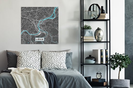 Affiche plan de ville – Grijs - Carte – Liège – België – Carte - 75x75 cm