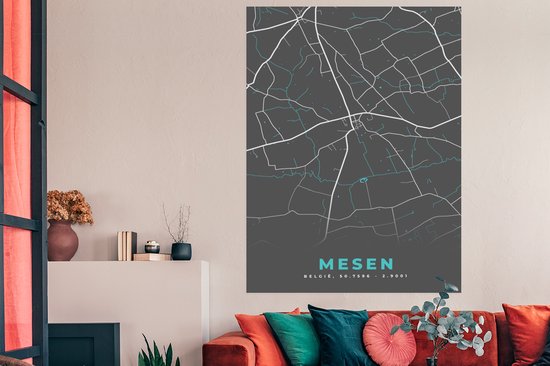 Affiche België – Messines – Plan de ville – Plan – Blauw – Carte - 120x180 cm XXL