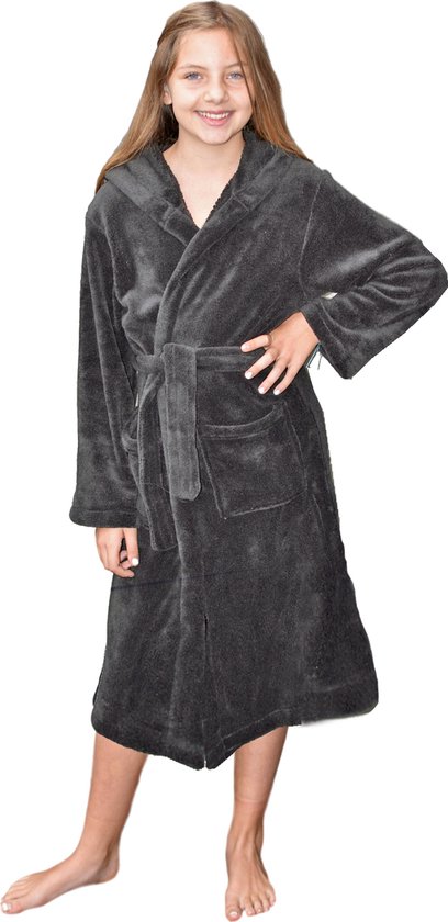 HOMELEVEL Microvezel badjas voor kinderen Knuffel Winter Badjas Antraciet Maat 158/164