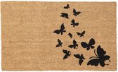 Paillasson Intérieur 75*45*1 cm Marron, Zwart Fibre de Coco, Pvc Rectangle Papillons Tapis de Marche Sec