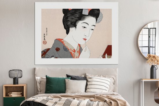 Canvas schilderij 160x120 cm - Wanddecoratie Vintage - Japans - Vrouw - Make up - Muurdecoratie woonkamer - Slaapkamer decoratie - Kamer accessoires - Schilderijen op canvas