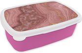Broodtrommel Roze - Lunchbox - Brooddoos - Marmer - Roze - Lijn - 18x12x6 cm - Kinderen - Meisje
