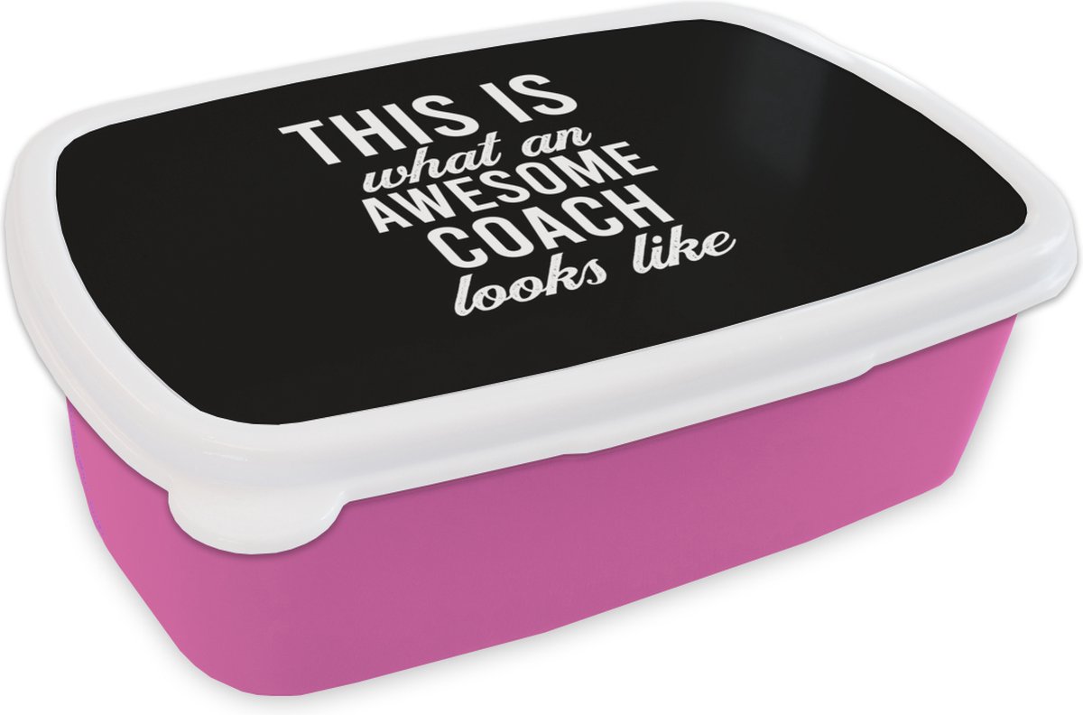 Broodtrommel Roze - Lunchbox - Brooddoos - Quote - Awesome - Coach - 18x12x6 cm - Kinderen - Meisje