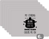 Placemat - Placemats kunststof - Quotes - Koken - My cooking is fabulous - Kok - Keuken - Spreuken - Tekst - 45x30 cm - 6 stuks - Hittebestendig - Anti-Slip - Onderlegger - Afneembaar