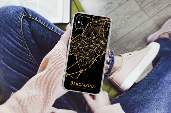 Coque pour iPhone Xs - Barcelona - Carte - Or - Coque de téléphone en Siliconen
