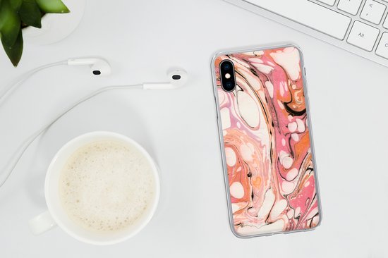 Coque iPhone Xs - Imprimé Marbre - Oranje - Zwart - Coque en Siliconen -