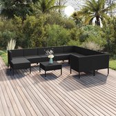 11-delige Loungeset met kussens poly rattan zwart