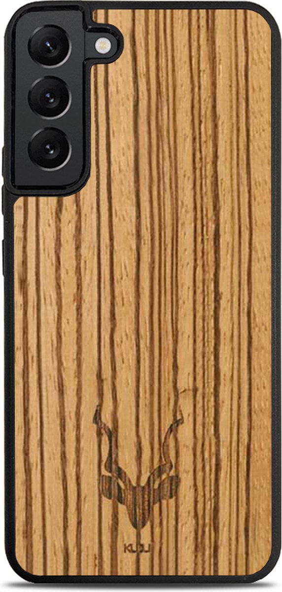 Kudu Samsung Galaxy S22 hoesje case - Houten backcover - Handgemaakt en afgewerkt met duurzaam TPU - Zebrano - Zwart